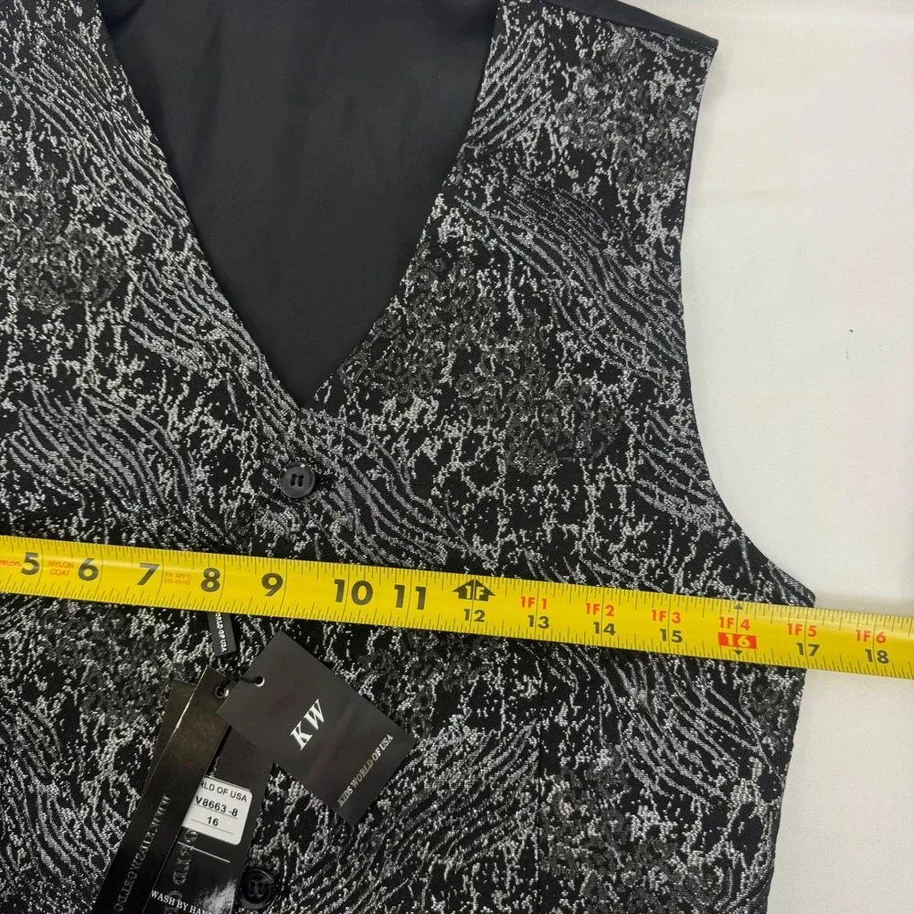 Kids World‎ of USA Metallic Brocade Formal Party Black Silver Vest Size Kid 16